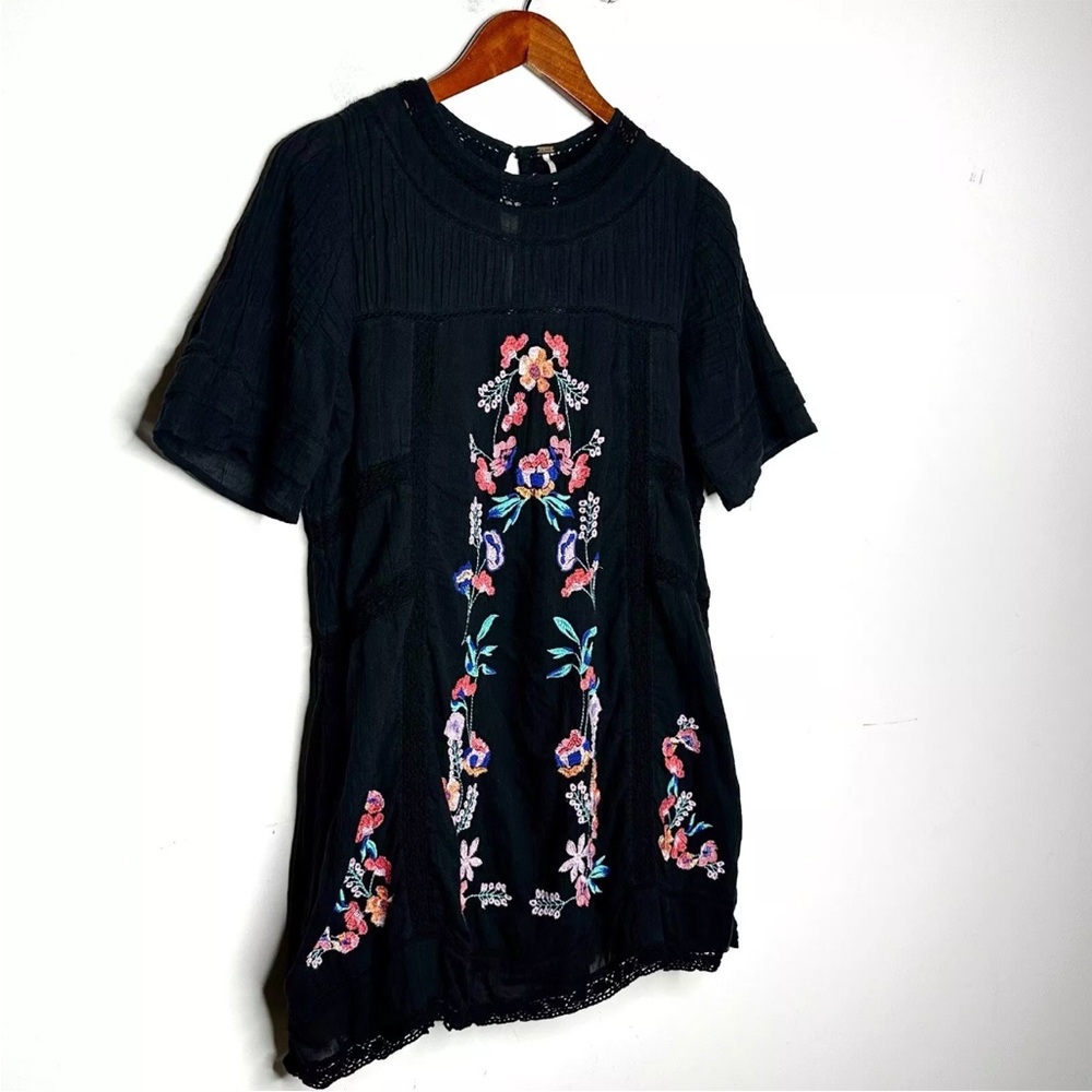 Free People Perfectly Victorian Black Embroidered Dress Short Sleeve - Picture 11 of 14